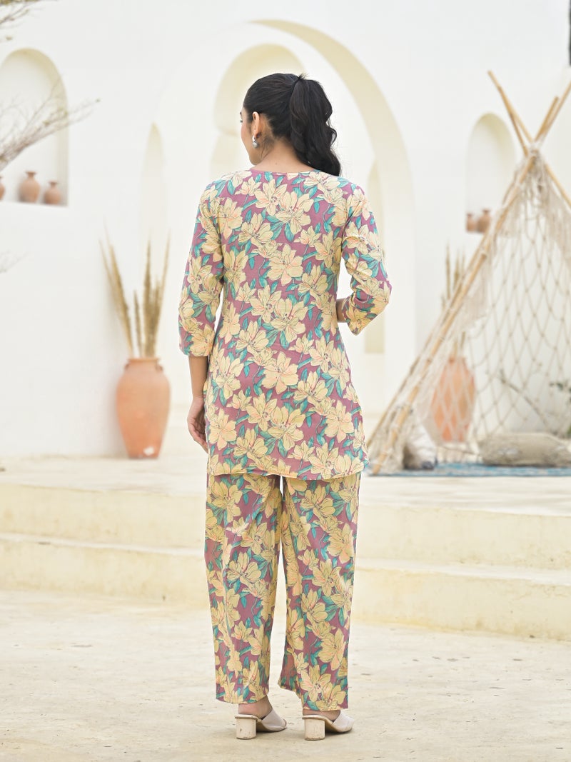 Shifory Purple Cotton Kurti Palazzo Set for Women - Image 2